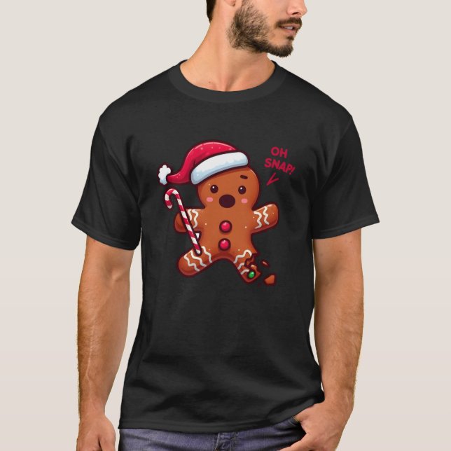 Oh Snap Gingerbread Man Broken Leg Candy Cane Chri T-Shirt (Front)
