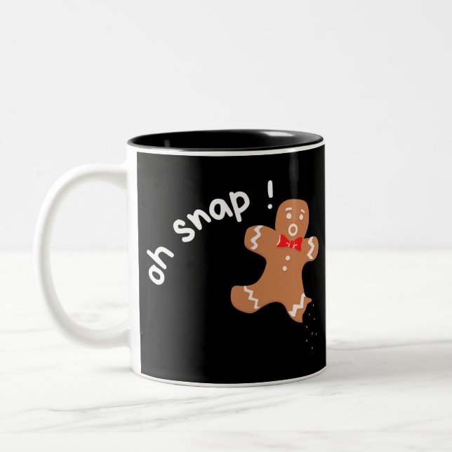 oh snap Gingerbread man funny Two-Tone Coffee Mug (Left)
