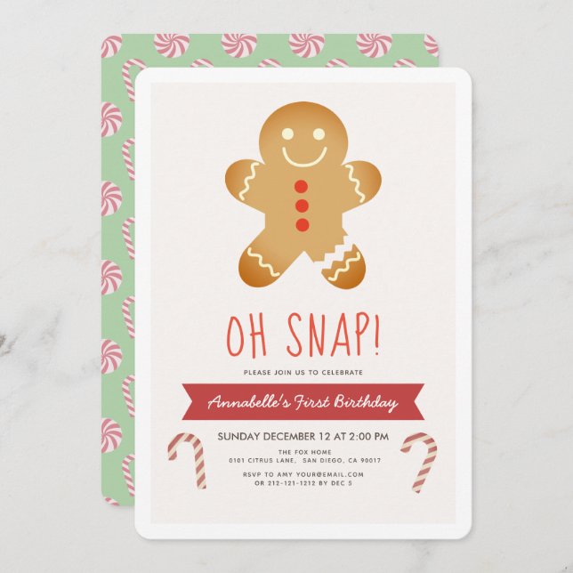 Oh Snap Gingerbread Man Kids Birthday Invitation (Front/Back)