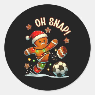 Oh Snap Gingerbread Soccer Xmas Light Holiday  Classic Round Sticker