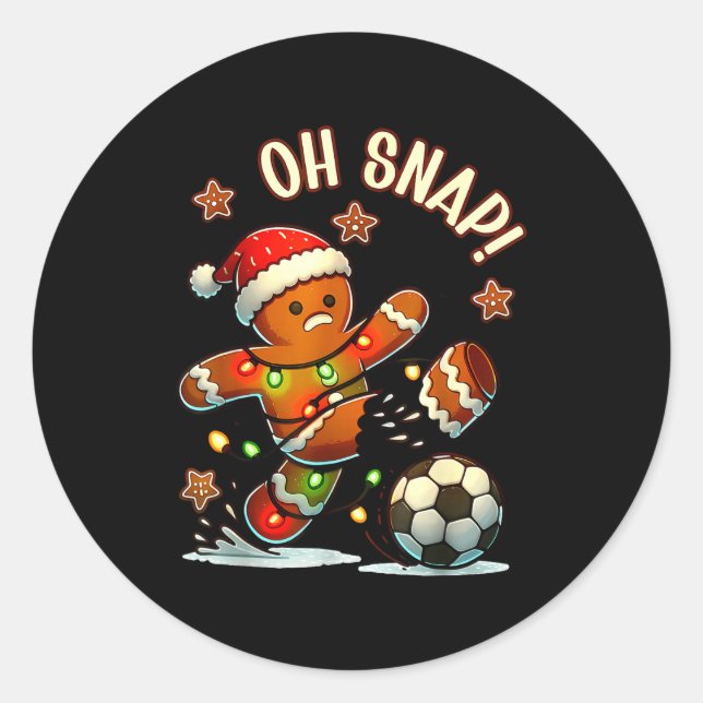 Oh Snap Gingerbread Soccer Xmas Light Holiday  Classic Round Sticker (Front)