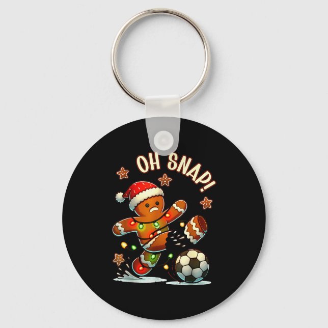 Oh Snap Gingerbread Soccer Xmas Light Holiday  Key Ring (Front)