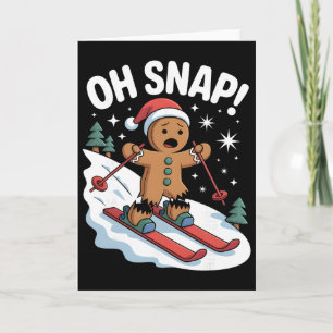 Oh Snap Gingerbreadman Skier Christmas Skiing Card