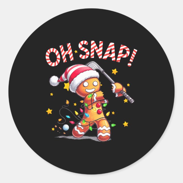 Oh Snap Gingerbreadman Xmas Golfer Golf Christmas  Classic Round Sticker (Front)