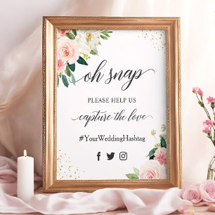 Oh Snap Hashtag Blush Pink Floral Wedding Sign
