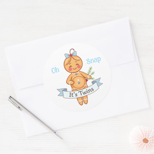 Oh Snap It's Twins Boy's Gingerbread Mum Classic Round Sticker (Envelope)