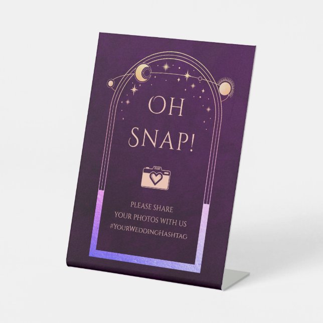 Oh Snap Mystical Rainbow Plum Sun Moon Stars Pedestal Sign (Front)