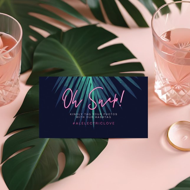 "Oh Snap" Neon Pink Script Tropical Retro Wedding Place Card ("Oh Snap" Neon Pink Script Tropical Retro Wedding Place Card)