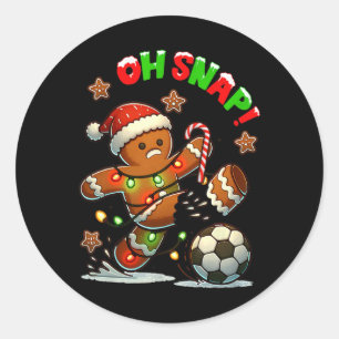 Oh Snap Soccer Gingerbreadman Christmas Ugly Xmas  Classic Round Sticker
