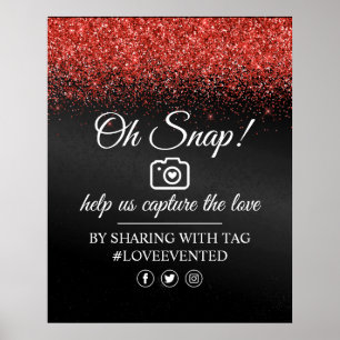 Oh Snap Social Media Tag Poster Black Red Glitter