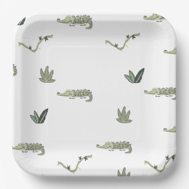 Oh Snap Swamp Crocodile Birthday Party Paper Plate (Front)