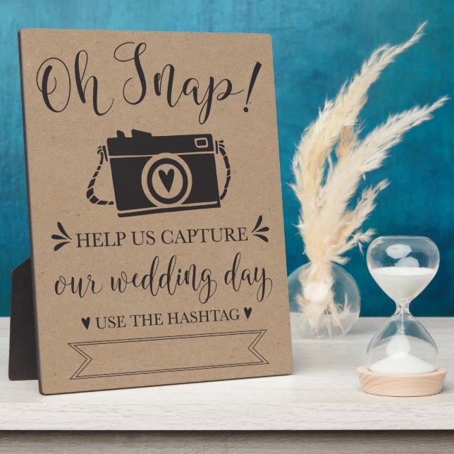 Oh Snap Wedding Hashtag Sign Plaque (Side)