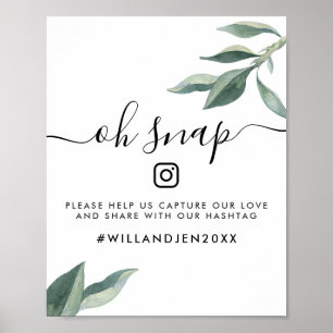 Oh Snap Wedding Hashtag Sign   Watercolor Leaves