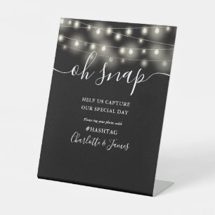 Oh Snap Wedding String Lights Black And White Pedestal Sign
