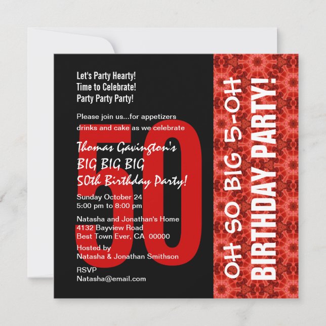 Oh So Big 50th Birthday Black and Red Pattern Invitation (Front)