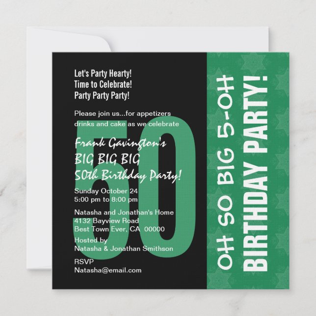 Oh So Big 5 Oh 50th Birthday Green and Black Invitation (Front)