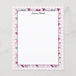 Oh So Cute Gingham and Hearts Stationery