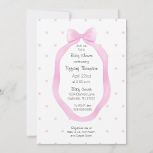 Oh So Cute Pink and White Bow Ribbon Polka Dots Invitation