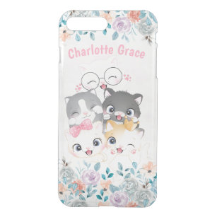 Oh So Girly Cute Happy Kitten Friends Floral Name iPhone 8 Plus/7 Plus Case