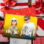 Oh So Jolly! Pom Pom Brush Script Fun Modern Photo Holiday Card<br><div class="desc">Oh So Jolly Greeting In Bold And Modern Brushed Script Calligraphy With Fun Decorative Pom Poms Christmas / Holiday Photo Card. Modern holiday or christmas photo card featuring a single full bleed photo in a simple layout with front and back design. Designed by fat*fa*tin. Easy to customise with your own...</div>