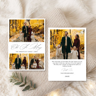 Oh So Merry Script Autumn Family 3 Photo Holiday Card