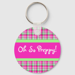 Oh So Preppy! PInk and Green Plaid Keychain