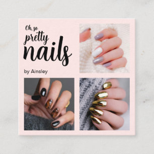 Oh So Pretty Nail Artist Pink Script Photo Square Business Card