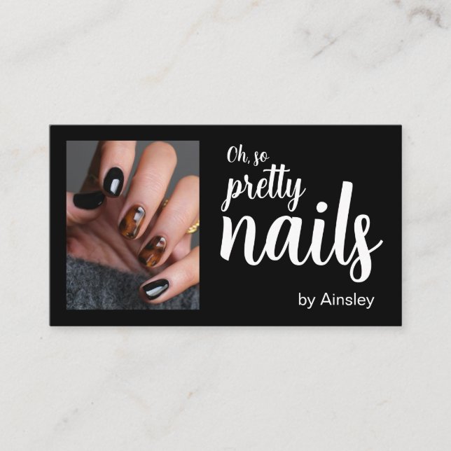 Oh So Pretty Nail Artist Script Photo QR Code Business Card (Front)