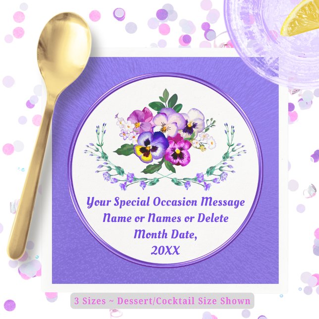 Oh so Pretty Personalised, Pansy Paper Napkins (Pansy Napkins. Pansy Paper Plates and Napkins. Personalized Birthday Cocktail Napkins. Sweet 16 idea)
