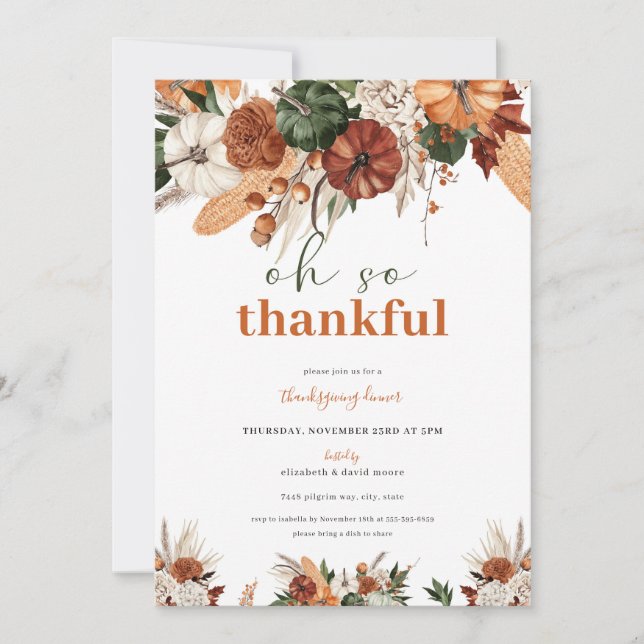 Oh So Thankful Thanksgiving Dinner Invitation  (Front)