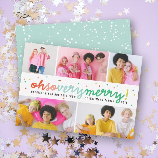 Oh So Very Merry Colorful Confetti 5 Photo Collage Holiday Card (Creator Uploaded)