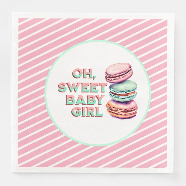 Oh Sweet Baby Girl Macaron Themed Baby Shower Napkin (Front)