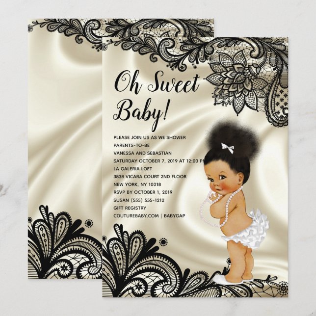 Oh Sweet Baby Girl Shower Afro Bun Puff Invitation (Front/Back)
