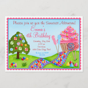 Oh Sweet Candy Land Birthday Cupcake Invitations
