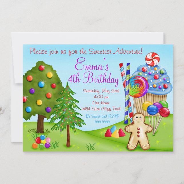 Oh Sweet Candyland Birthday Cupcake Invitations (Front)