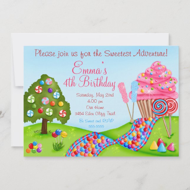 Oh Sweet Candyland Birthday Cupcake Invitations (Front)