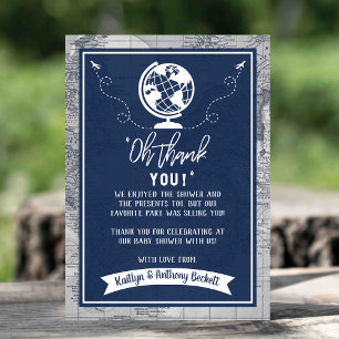 "Oh Thank You!" Adventure Travel Map Baby Shower Thank You Card