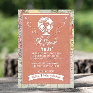 "Oh Thank You!" Adventure Travel Map Baby Shower Thank You Card