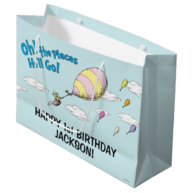 Oh, The Places He'll Go! - First Birthday Large Gift Bag (Front Angled)