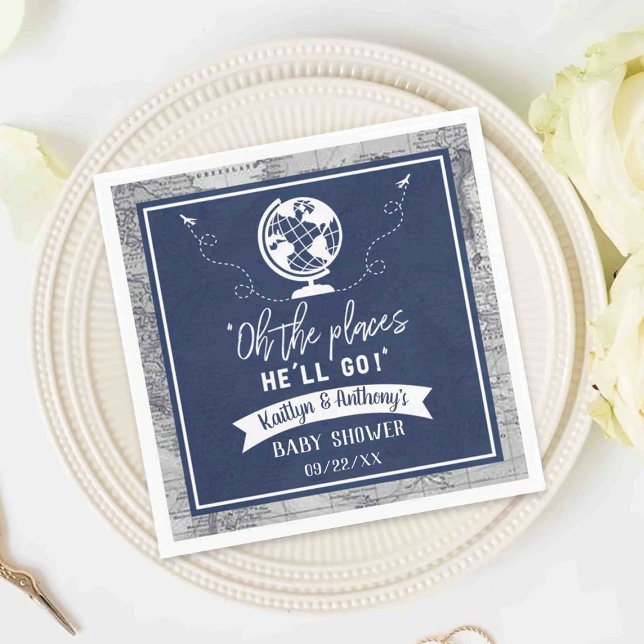 "Oh The Places He'll Go!" Travel Map Baby Shower Napkin (Creator Uploaded)