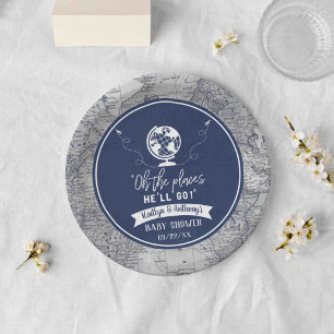 "Oh The Places He'll Go!" Travel Map Baby Shower Paper Plate