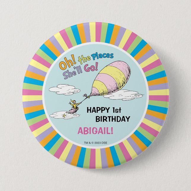 Oh, The Places She'll Go! - First Birthday 7.5 Cm Round Badge (Front)
