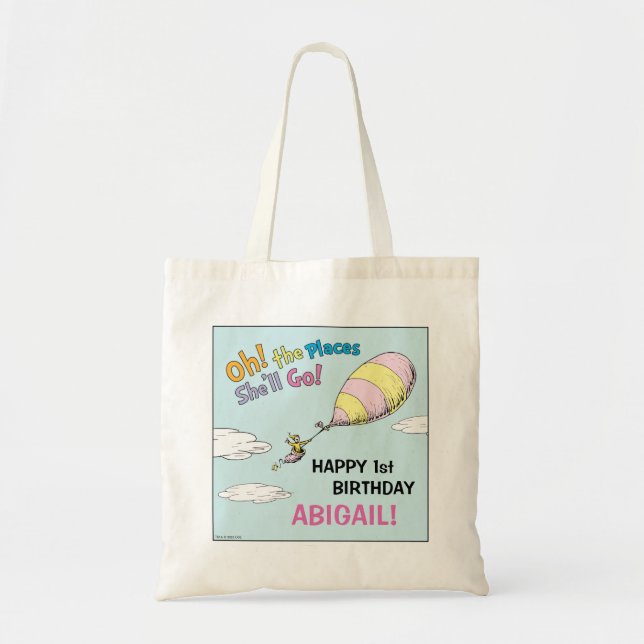 Oh, The Places She'll Go! - First Birthday Tote Bag (Front)