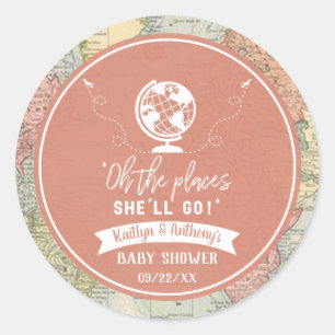 "Oh The Places She'll Go!" Travel Map Baby Shower Classic Round Sticker