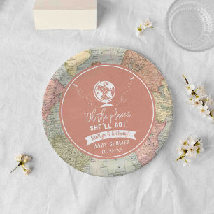 "Oh The Places She'll Go!" Travel Map Baby Shower Paper Plate