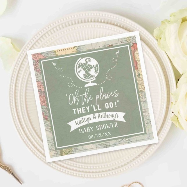 "Oh The Places They'll Go!" Travel Map Baby Shower Napkin (Creator Uploaded)