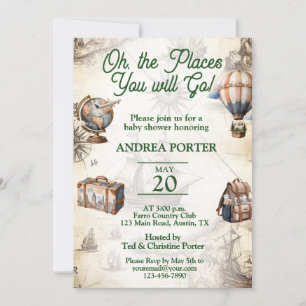 Oh The Places You Will Go Travel Theme Baby Shower Invitation