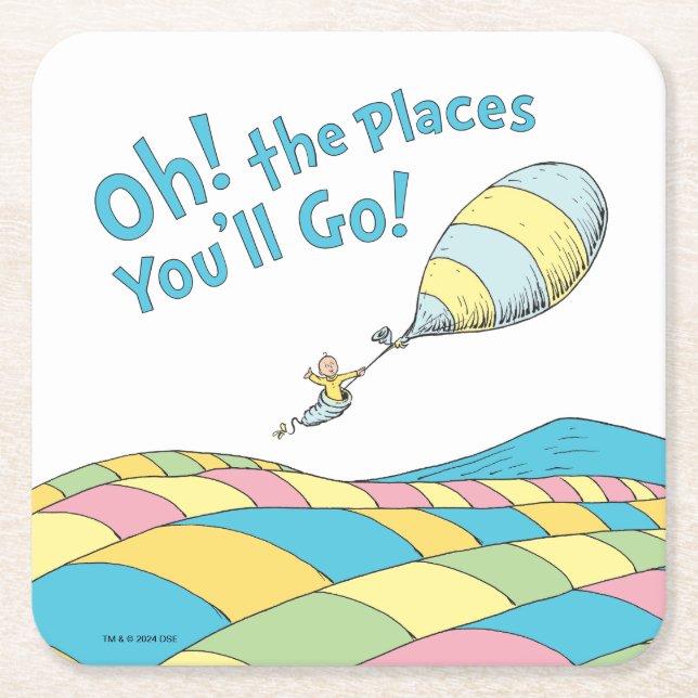 Oh! The Places You'll Go! Boy Birthday Square Paper Coaster (Front)