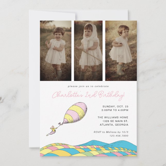 Oh! the Places You'll Go! Girl Birthday Photo Invitation (Front)