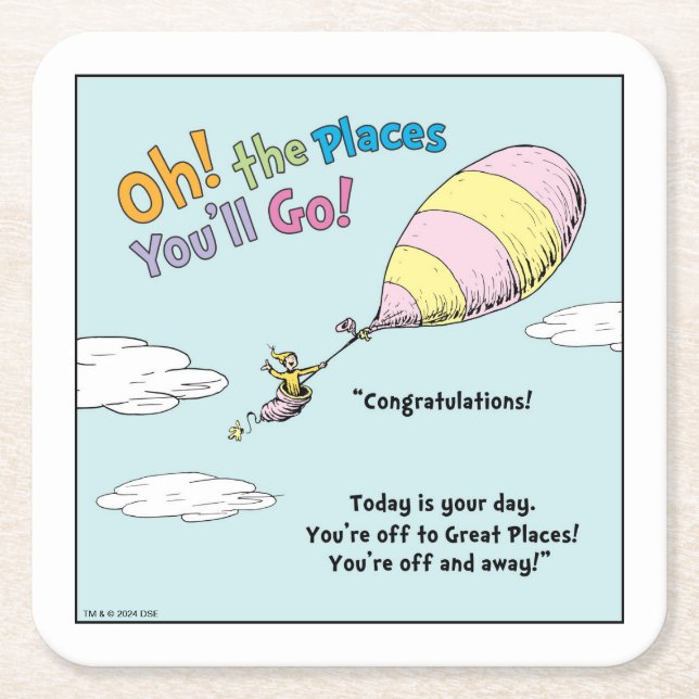 Oh, The Places You'll Go! Graduation Square Paper Coaster (Front)